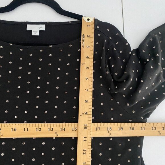 J Jill Black Ditsy Floral Bordered Hem Tunic Blouse Size XL Cotton Modal - Picture 8 of 10